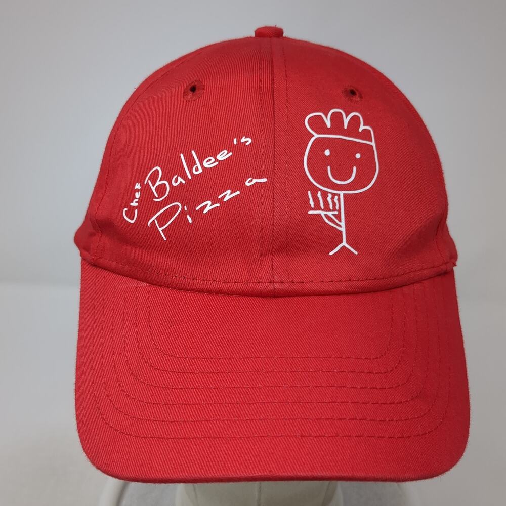 Chef Baldee's Pizza Snapback Hat Red One Size Adjustable Vent Holes View 2